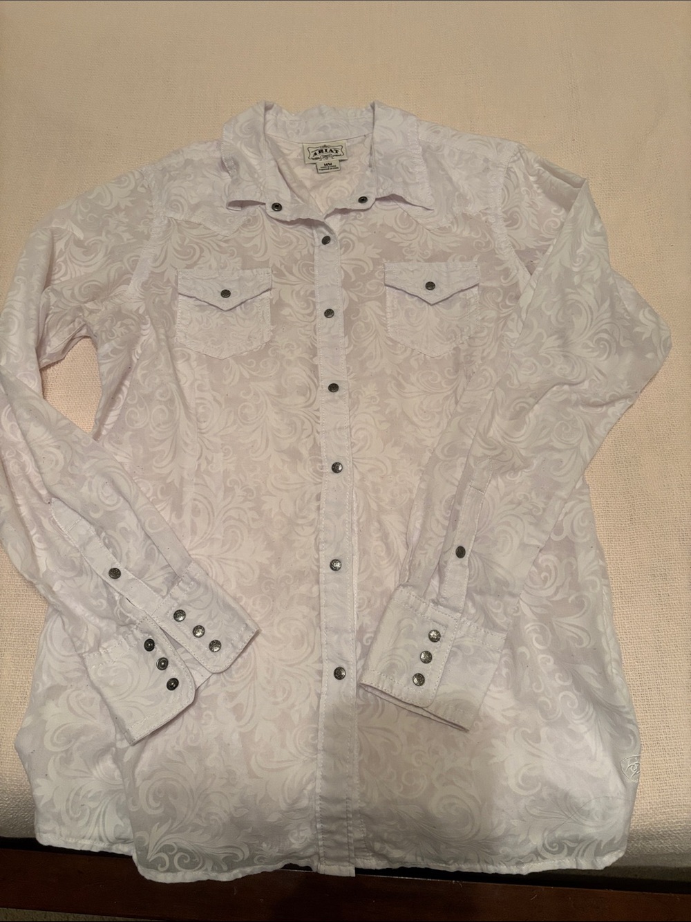 Womens White Paisley Long-Sleeve snap Up Shirt